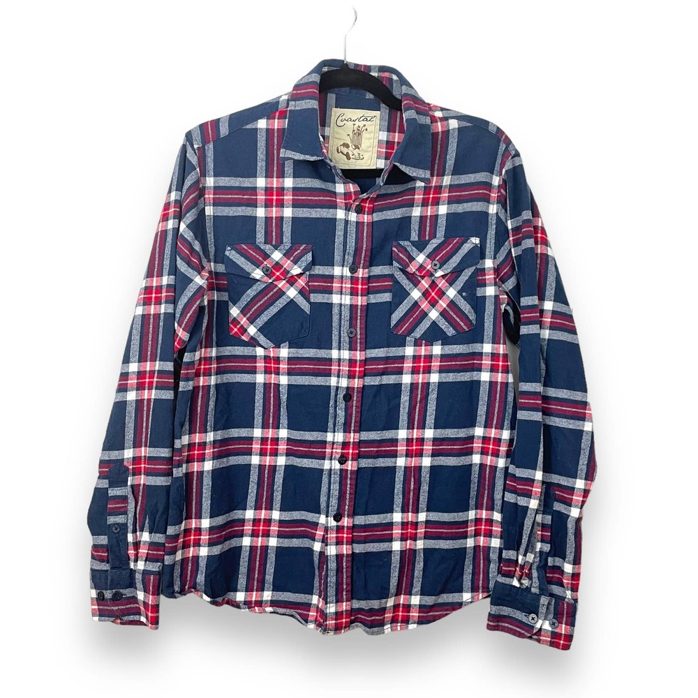 Coastal plaid blue red white button up Mens M medium